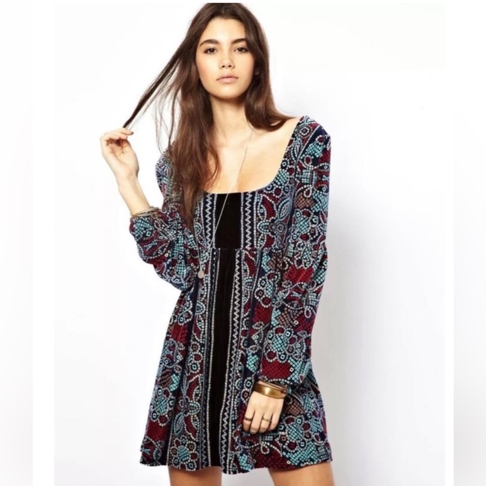 Free People Velvet Multicolor Long Sleeve Dress